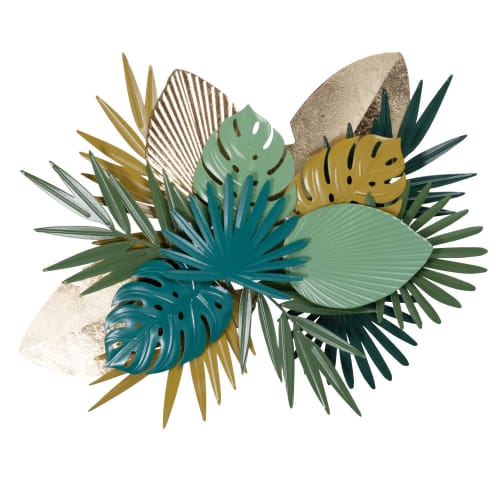 Déco Plaques et lettrages | Déco murale feuilles en métal doré, vert et bleu 71x52 - NX69677
