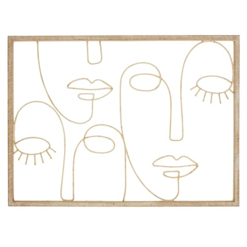 Déco Plaques et lettrages | Déco murale visages abstraits en bois de pin et rotin beige 121x88 - IO52290