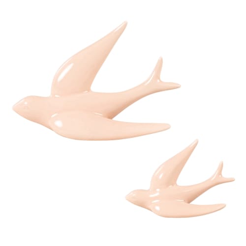 Déco murales oiseaux en céramique rose (x2) 15x10 Ines | Maisons du Monde