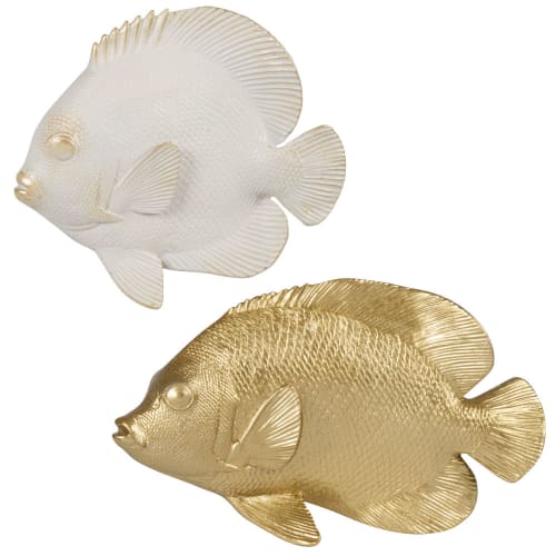 Déco Plaques et lettrages | Déco murales poissons en résine blanche et dorée (x2) 24x15 - LY00127