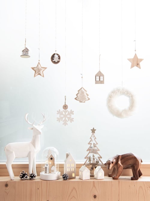 LOLAhome Belén de Navidad con luz de Porcelana Blanco nórdico para decoración navideña Christmas 