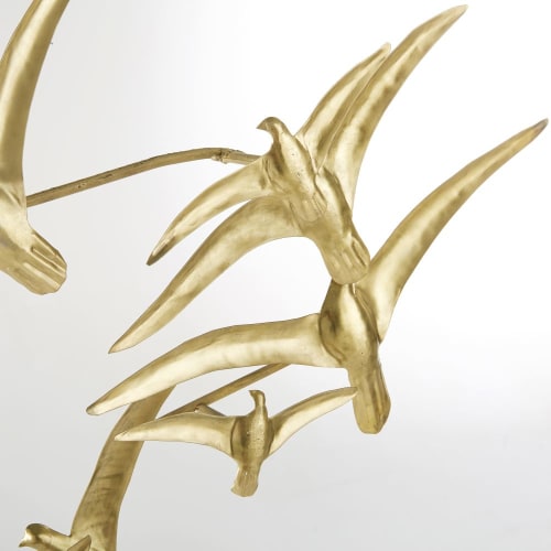 Decoración de pared de pájaros de metal dorado 112x73 Savana | Maisons