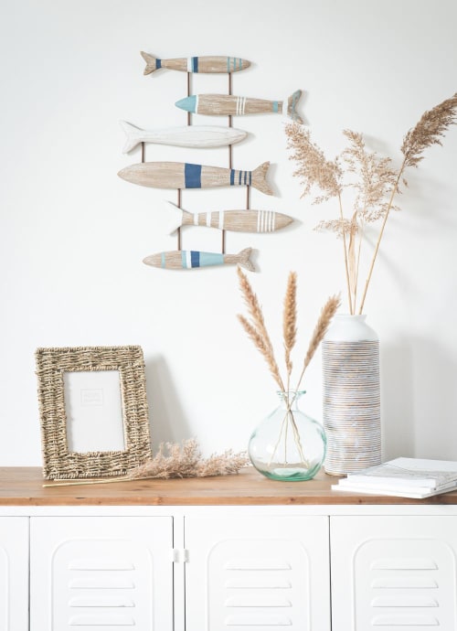 Decoración de pared de peces de pino multicolor de metal 42x50 Alaric