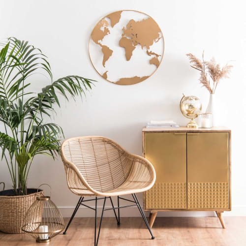 Decoracion De Pared Mapamundi De Metal Dorado 70x70 Maisons Du Monde