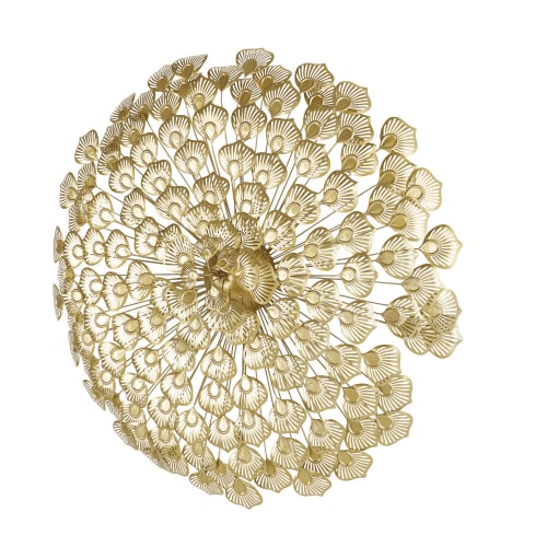 Decoracion De Pared Redonda Con Efecto De Plumas De Pavo Real De Metal Dorado D 90 Selena Maisons Du Monde