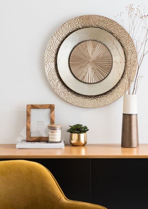 Decoracion De Pared Redonda De Metal Color Bronce Y Dorado D 55