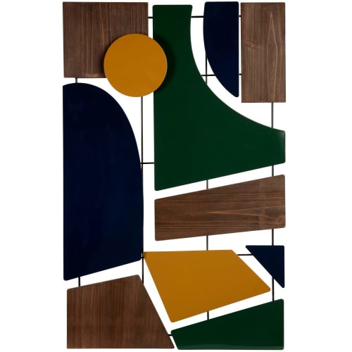 Decoración mural abstracta marrón, azul, verde y amarilla 45x70