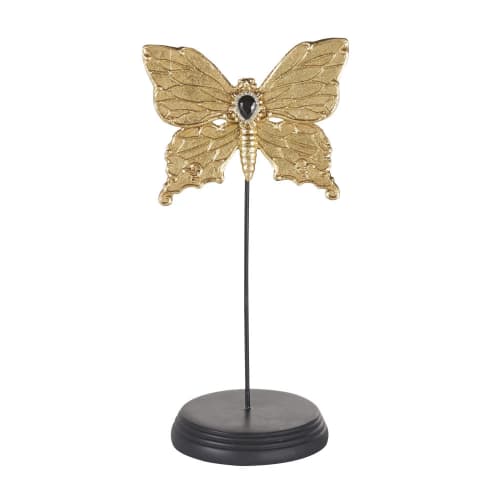 Decorazione da tavolo ali di farfalla in resina nera e dorata alt 24 cm