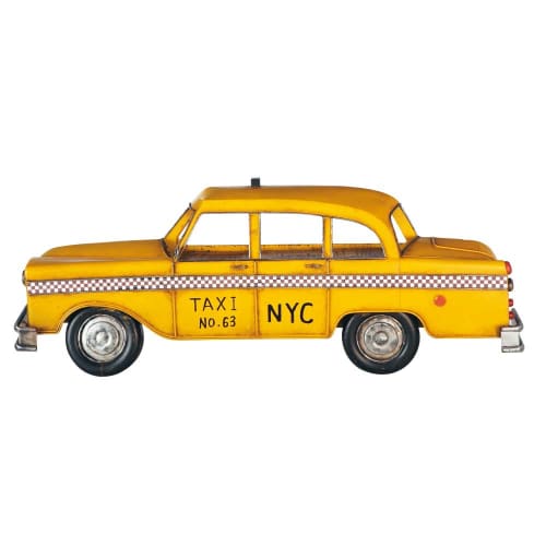 Decorazione murale di taxi metallico giallo 12x33 cm
