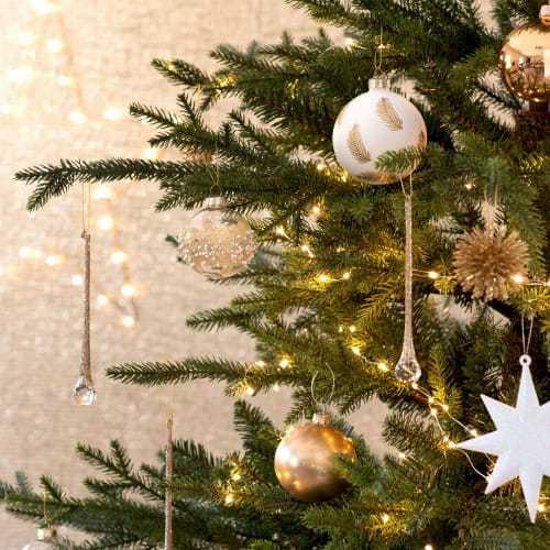 Decorazione Sospesa Natalizia Goccia In Vetro Con Paillette Dorate Maisons Du Monde