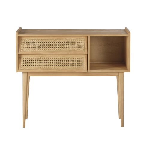Möbel Konsolen- und Wandtische | Dielenmöbel mit 2 Schubladen, Kiefernholz und Rattangeflecht - UL24168
