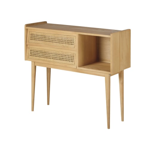 Möbel Konsolen- und Wandtische | Dielenmöbel mit 2 Schubladen, Kiefernholz und Rattangeflecht - UL24168
