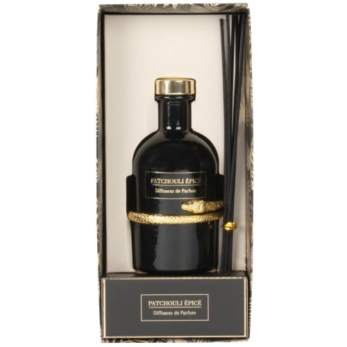 Déco Senteurs | Diffuseur en verre noir et doré parfum bois épicé 200ML - CP98606