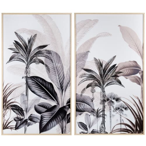 Diptyque imprimé jungle blanc, gris et beige 104x90 | Maisons du Monde