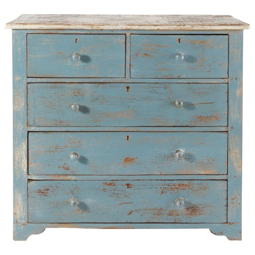 Distressed Mango Wood Chest Of Drawers In Blue W 94cm Avignon