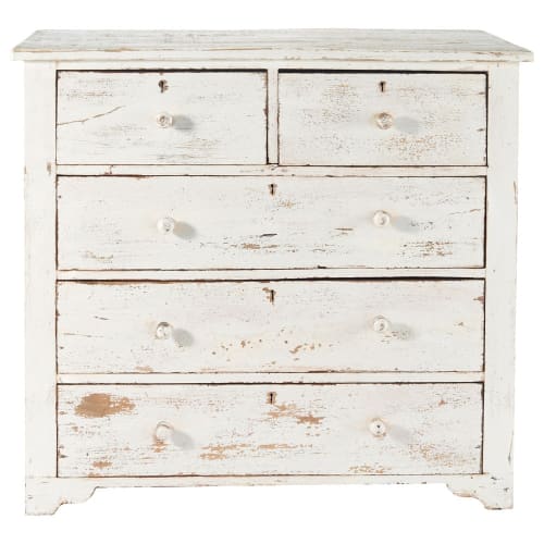 Distressed mango wood chest of drawers in white W 94cm