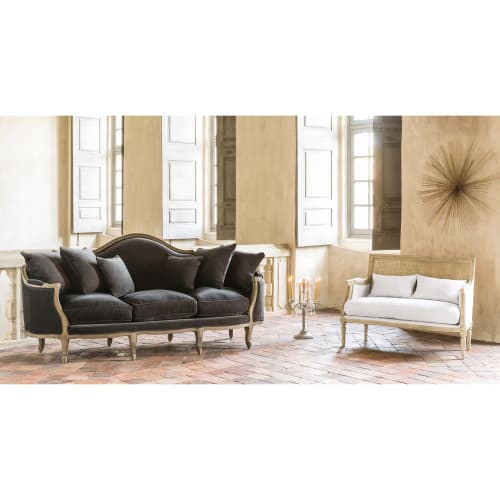 divanetto color antracite in velluto 3 posti maisons du monde