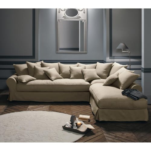 divano ad angolo destro color talpa in cotone 6 posti maisons du monde