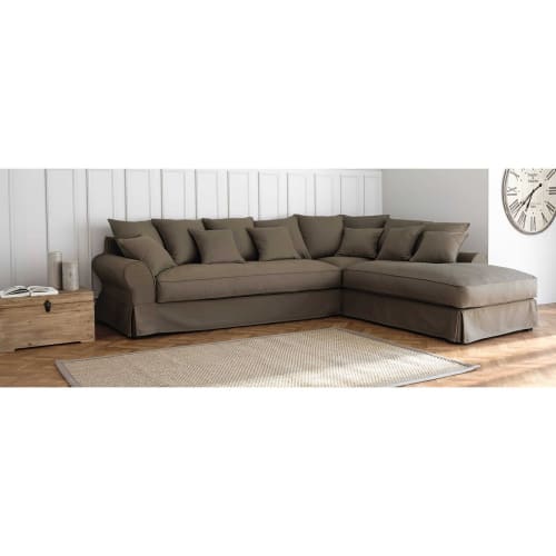 Divano Ad Angolo Sinistro Color Talpa In Cotone 6 Posti Bastide Maisons Du Monde