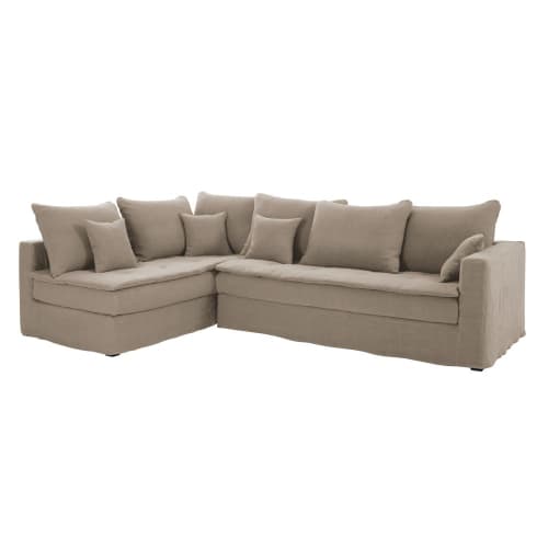 Divano Ad Angolo Sinistro Trasformabile 5 Posti In Lino Spesso Beige Corda Celestin Maisons Du Monde
