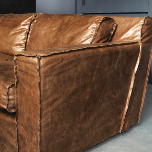 Divano Ad Angolo Vintage Color Cognac In Pelle 4 Posti Morrison Maisons Du Monde