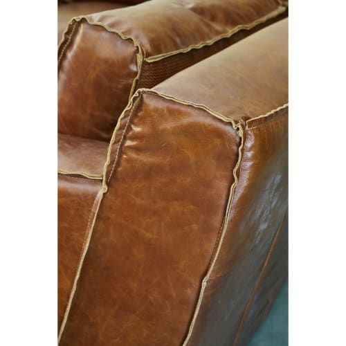 Divano Ad Angolo Vintage Color Cognac In Pelle 4 Posti Morrison Maisons Du Monde