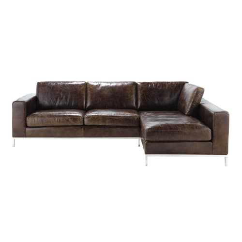 Divano Ad Angolo Vintage Marrone In Pelle 4 Posti Jack Maisons Du Monde