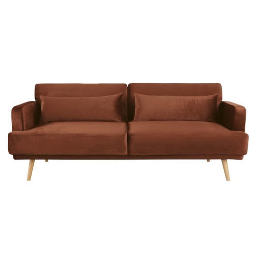 Divano Letto A 3 4 Posti In Velluto Color Terracotta Elvis Maisons Du Monde
