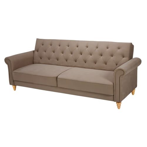 Divano Letto Imbottito 3 Posti Color Talpa In Cotone Lise Maisons Du Monde