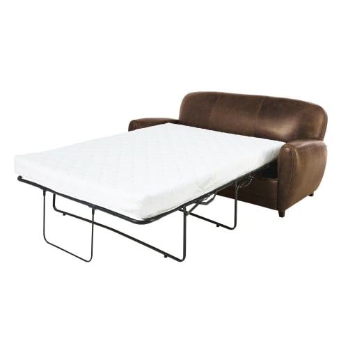divano letto vintage 3 posti marrone in pelle maisons du monde
