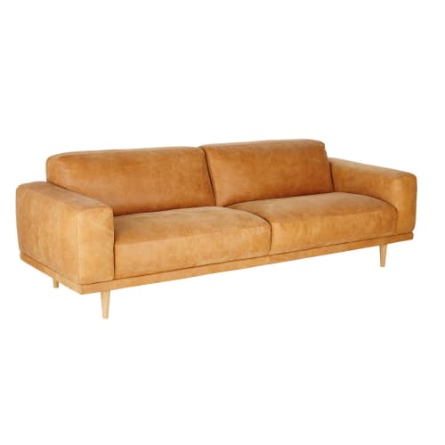 Divano Vintage 3 4 Posti In Pelle Color Cammello Sophia Maisons Du Monde