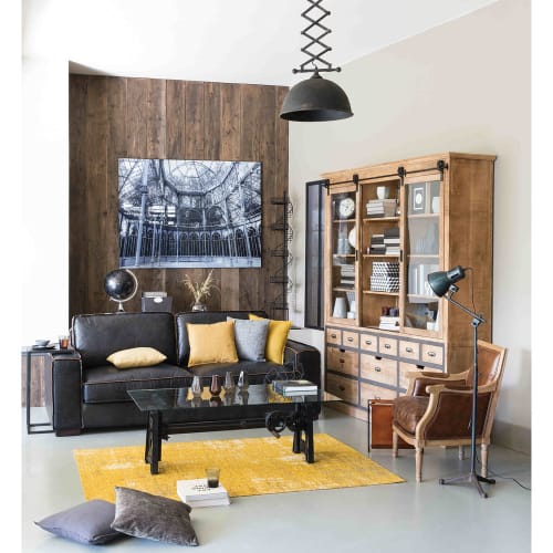 Divano Vintage In Pelle Nero 3 Posti Colonel Maisons Du Monde