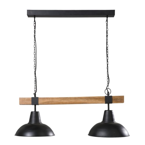Business Lampen und dekorationsgegenstände | Doppel-Hängeleuchte aus schwarzem Metall und Mangoholz - IF71521