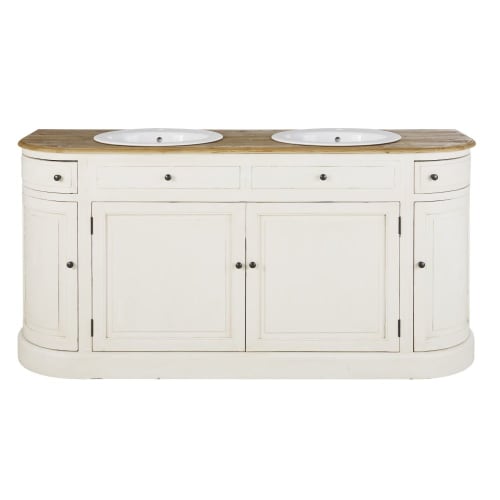 Möbel Waschbeckenunterschränke | Doppelwaschtisch mit 2 Schubladen und 4 Türen in elfenbeinfarben - HP40403