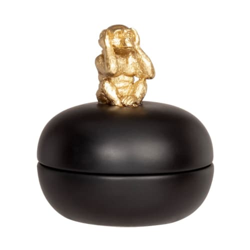 Dekoration Schmuckkästchen und Aufbewahrungskisten | Dose aus Dolomit, schwarz mit goldfarbenem Affen - AW40144