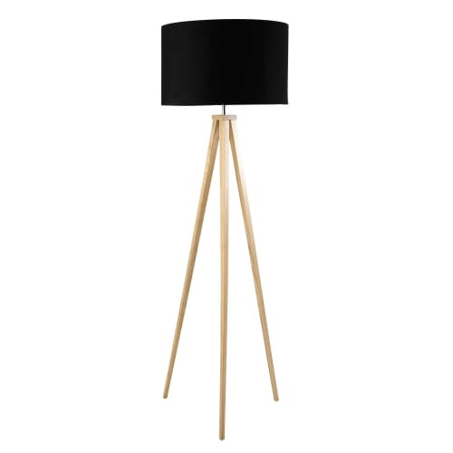 Dreibeinige Stehlampe aus Eschenholz und schwarzer Baumwolle, H156 | Maisons du Monde Dreibeinige Stehlampe aus Eschenholz und schwarzer Baumwolle, H156 | Maisons du Monde