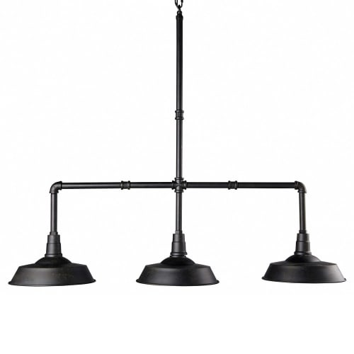 Business Lampen und dekorationsgegenstände | Dreifach-Hängelampe im Industriestil mit schwarzen Metallrohren - WC02823