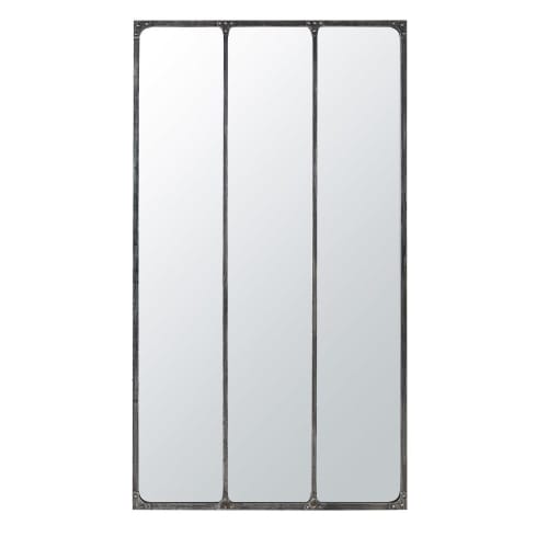 Dreigeteilter Spiegel aus Metall, schwarz in gealterter Optik 100x180