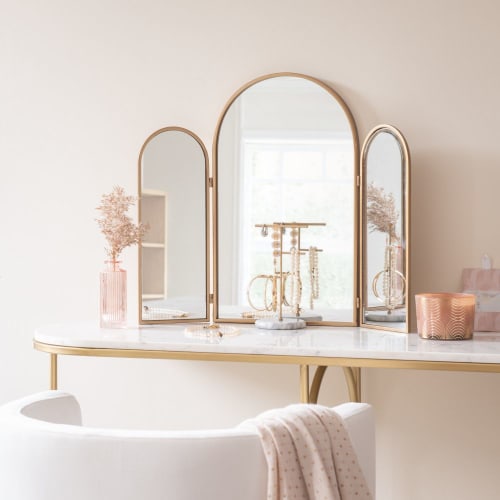 Dekoration Wandspiegel und Barock Spiegel | Dreiteiliger Spiegel zum Aufstellen aus goldfarbenem Metall, 61x50cm - DI37193