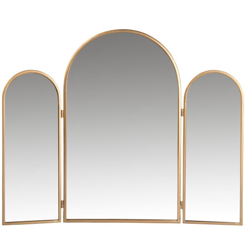 Dekoration Wandspiegel und Barock Spiegel | Dreiteiliger Spiegel zum Aufstellen aus goldfarbenem Metall, 61x50cm - DI37193
