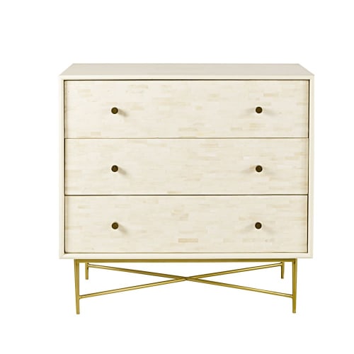 Dresser in cream and brass metal with 3 drawers