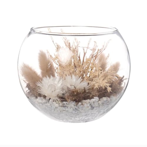 Dried beige flowers and glass ball