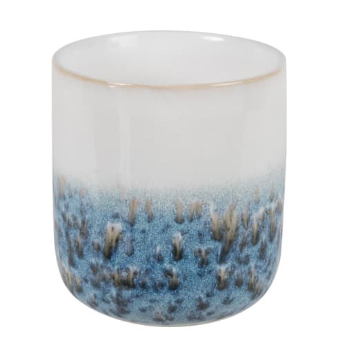 Dekoration Kerzen und Teelichter | Duftkerze in Keramikgefäß, abgesetzt in blau und weiß 200g - OH50131