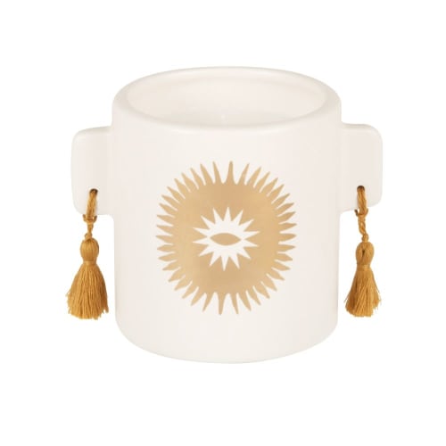 Dekoration Kerzen und Teelichter | Duftkerze in Keramikgefäß, weiß und goldfarben 100g - ZU17738