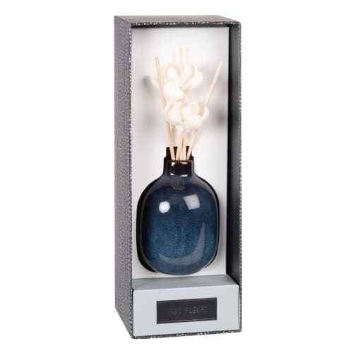 Dekoration Raumduft und Duftsäckchen | Duftspender aus blauer Keramik mit Blumenornamenten 100 ml - WY62087