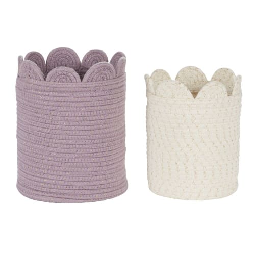 Kids Children's storage boxes and baskets | Dusty mauve and white woven storage baskets (x2) - QQ07549