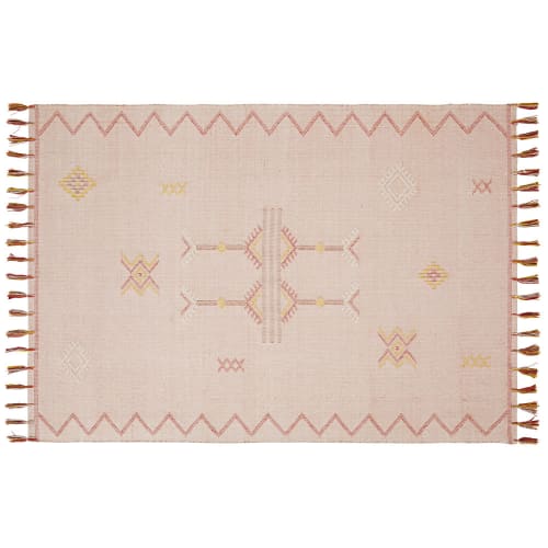 Dusty pink woven cotton rug with fringe 140x200cm SULMA Maisons du Monde