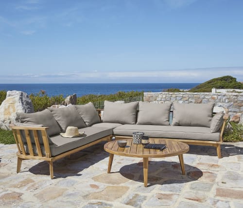 Eck-Gartensofa mit 4/6 Plätzen aus massivem Akazienholz und Segeltuch