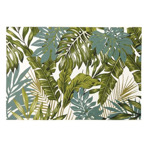 Ecru and green rug with tropical print 140x200cm, OEKO-TEX®