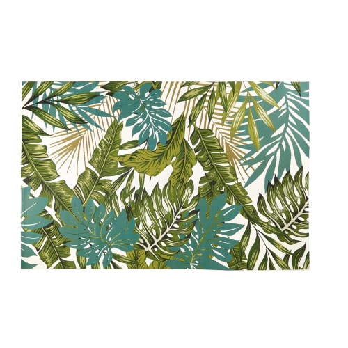Ecru and green rug with tropical print 160x230cm, OEKO-TEX®